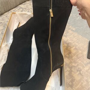 Michael Kors Black Heeled Boots with Gold Zipper